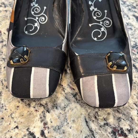 Tibi black and tan silk and leather made in Italy unique block heel shoes - Picture 2 of 12